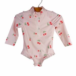 Baby Gap Cherry Print Long Sleeve Zip Up Rashguard Swimsuit Size 6-12 Months